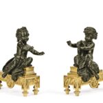 Paar Kaminböcke, „sich am Feuer die Hände wärmende Kinder“